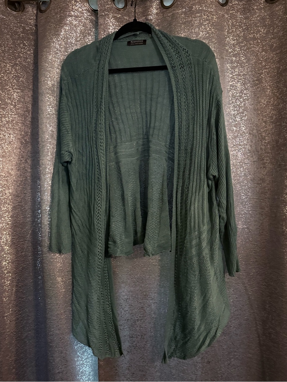 Open-Front Green Knit Women's Cardigan Sweater